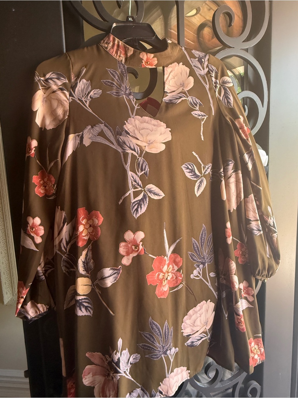Peach Love  Olive Floral High-Neck Dress